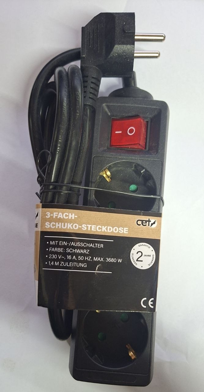 250 Stück – B2B-Angebot:3-fach Schuko-Steckdosenleiste mit Schalter 1,4 m Kabel Schwarz 3680 W 16 A CE-geprüft für Wiederverkäufer & Handel