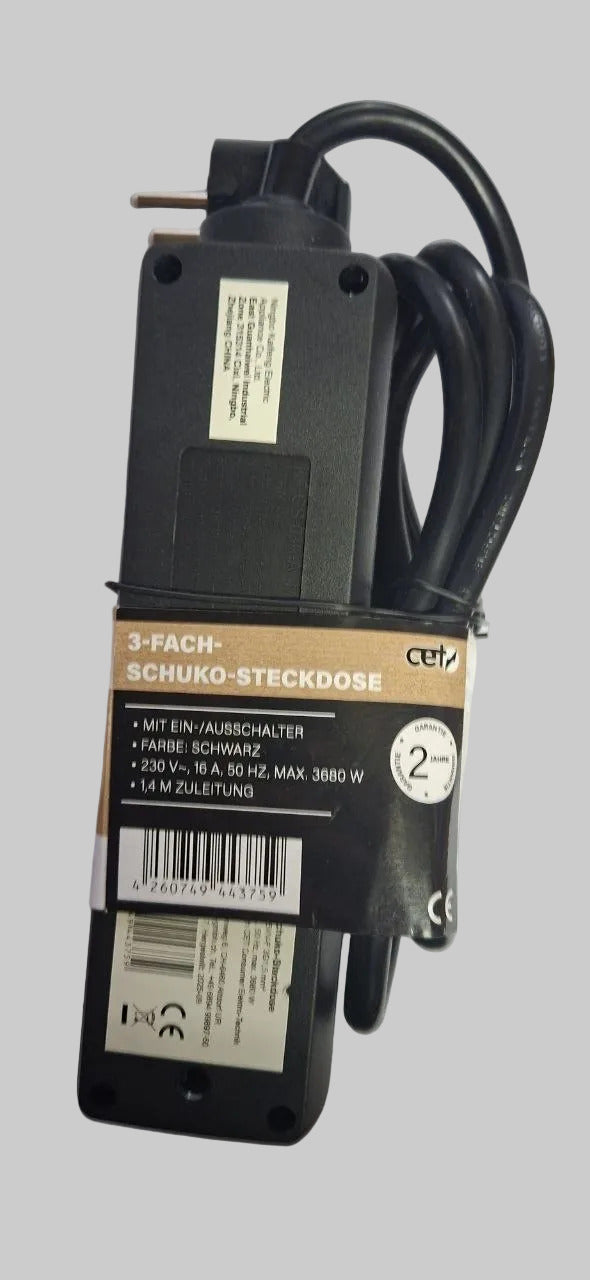 250 Stück – B2B-Angebot:3-fach Schuko-Steckdosenleiste mit Schalter 1,4 m Kabel Schwarz 3680 W 16 A CE-geprüft für Wiederverkäufer & Handel